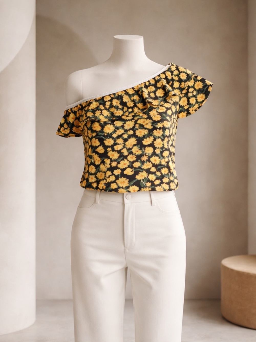 Maeve Black One-Shoulder Floral Ruffle Camisole by Anthropologie